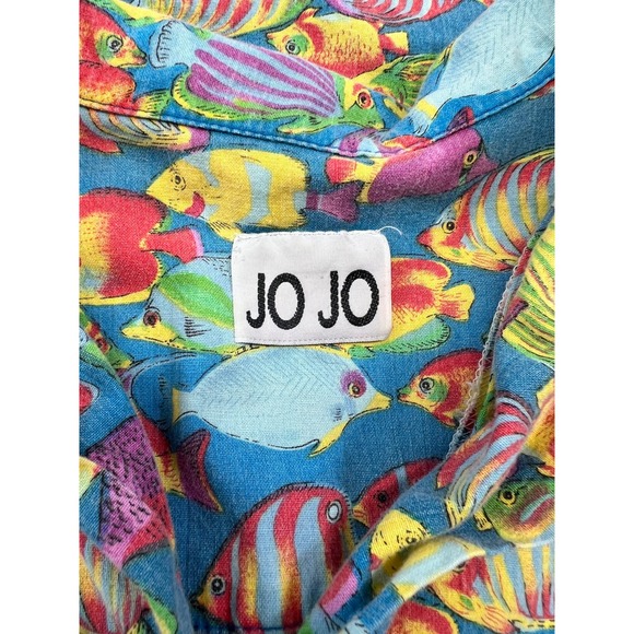 Vintage JO JO Colorful Fish Print Button Up Short Sleeve Shirt - Men's - Picture 3 of 5